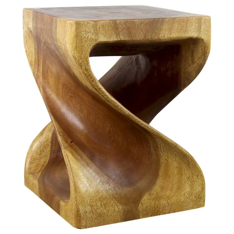 Hand-Carved Wood Twist End Table 15x15x20 Inch