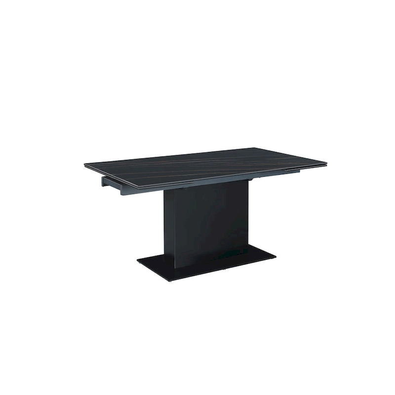 Extendable Sintered Stone Table with Wooden Pedestal and Glass Base