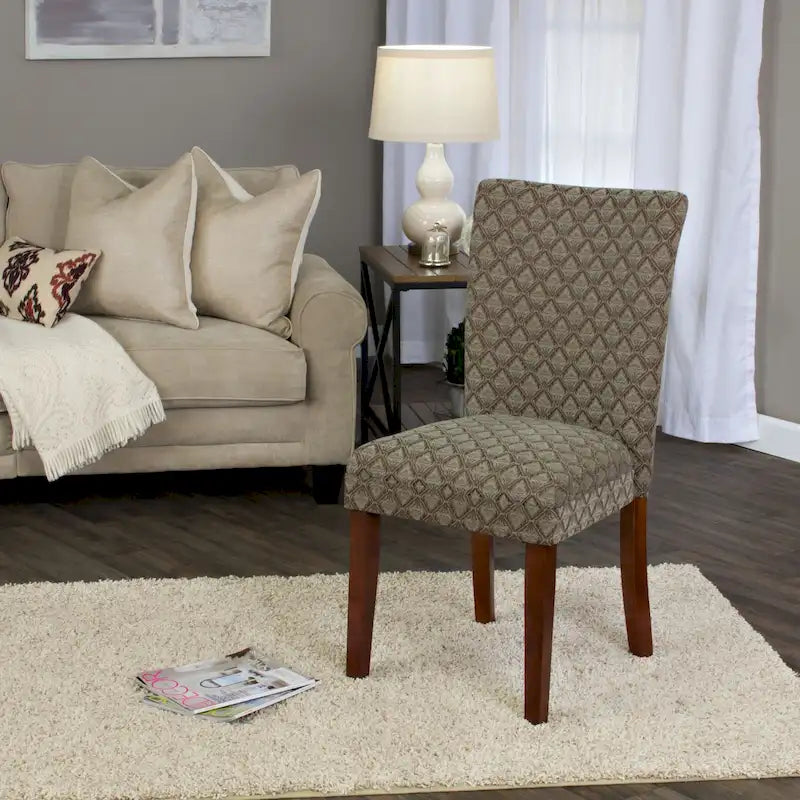 Fauteuil Parson moderne bleu et chocolat à motif damassé