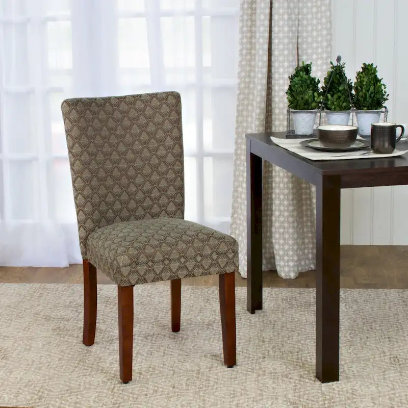 Fauteuil Parson moderne bleu et chocolat à motif damassé