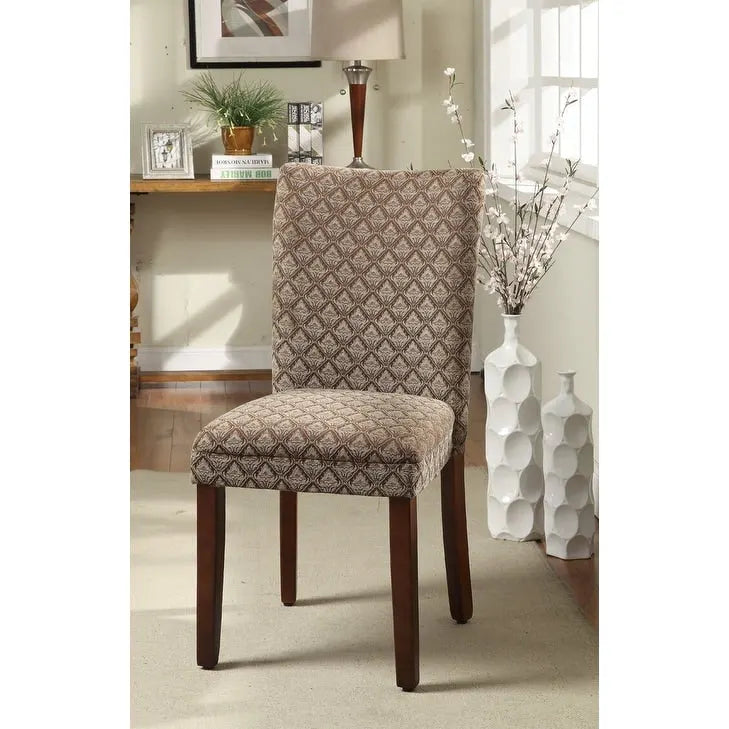 Fauteuil Parson moderne bleu et chocolat à motif damassé