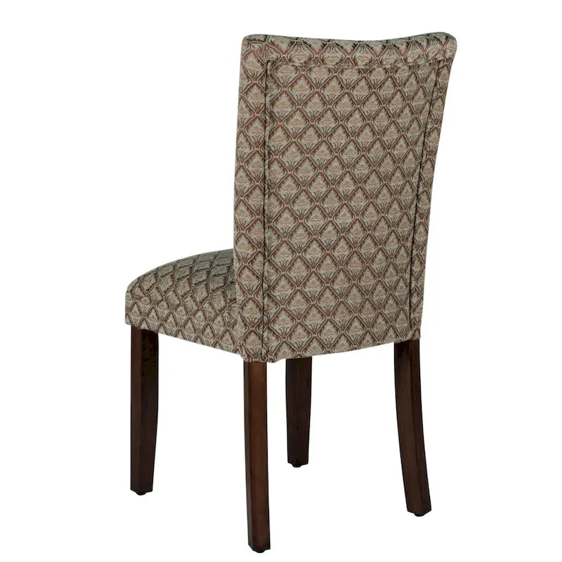 Fauteuil Parson moderne bleu et chocolat à motif damassé