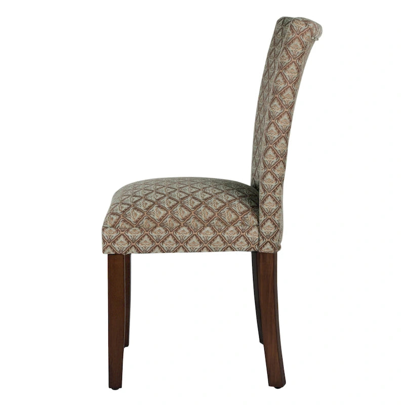 Fauteuil Parson moderne bleu et chocolat à motif damassé