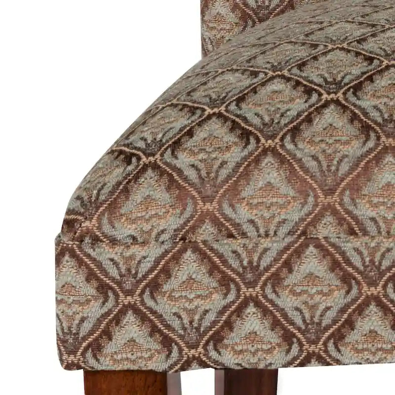 Fauteuil Parson moderne bleu et chocolat à motif damassé