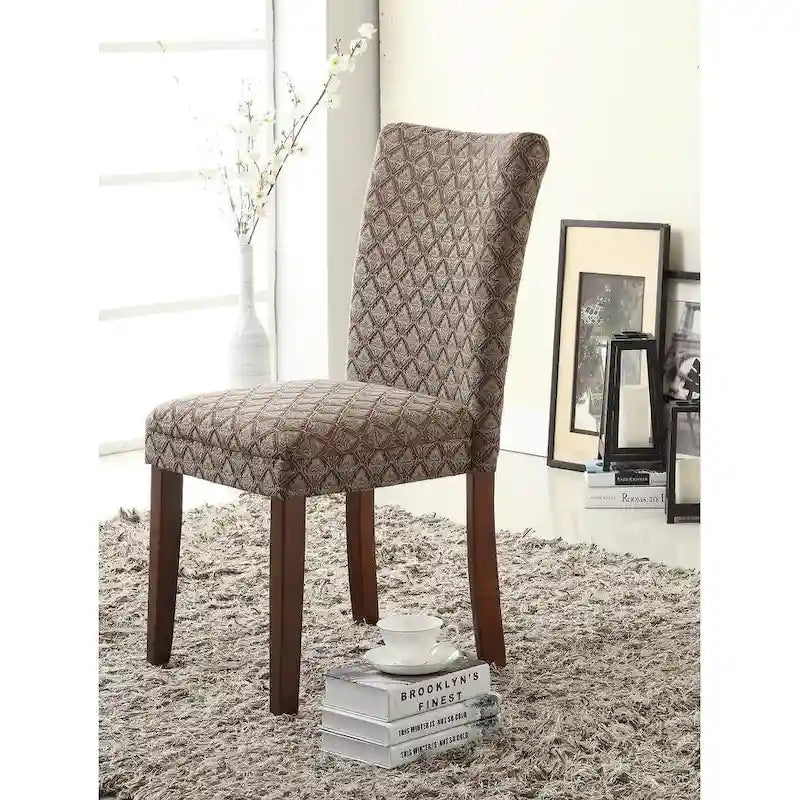 Fauteuil Parson moderne bleu et chocolat à motif damassé
