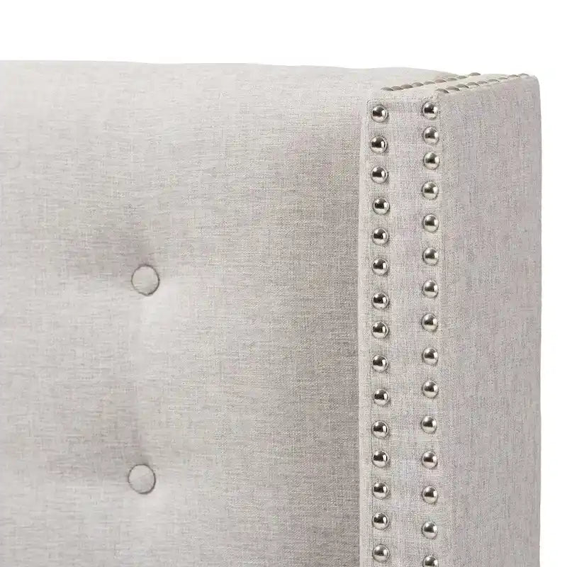 Contemporary Winged Fabric Upholstered Headboard with Diamond Button Tufting and Silver Nail Head Trim