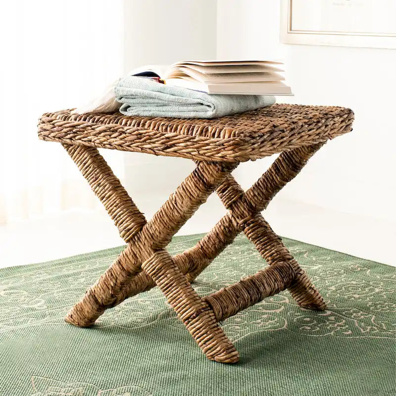 Seduta da ingresso a X in vimini naturale intrecciato a mano, 22x22x20 Inch