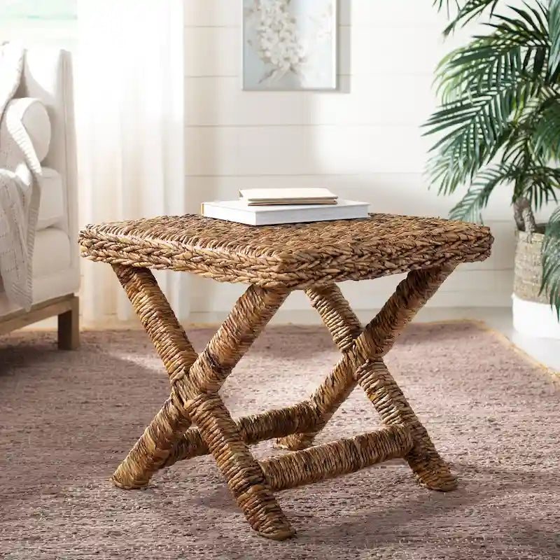Seduta da ingresso a X in vimini naturale intrecciato a mano, 22x22x20 Inch