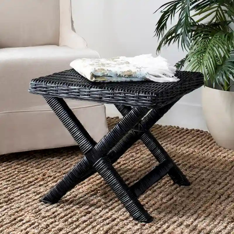 Seduta da ingresso a X in vimini naturale intrecciato a mano, 22x22x20 Inch