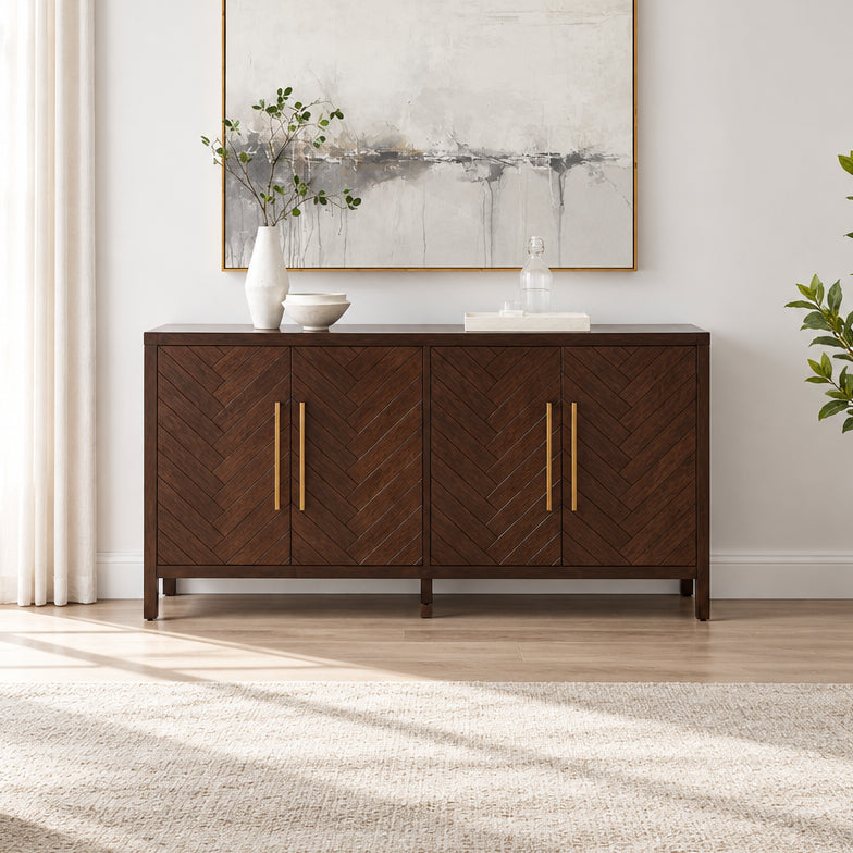Modern Sideboard with Herringbone Pattern Doors and Adjustable Interior Shelves