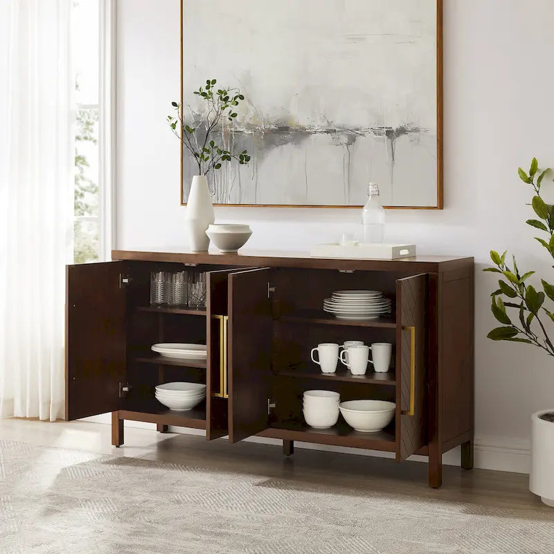 Modern Sideboard with Herringbone Pattern Doors and Adjustable Interior Shelves