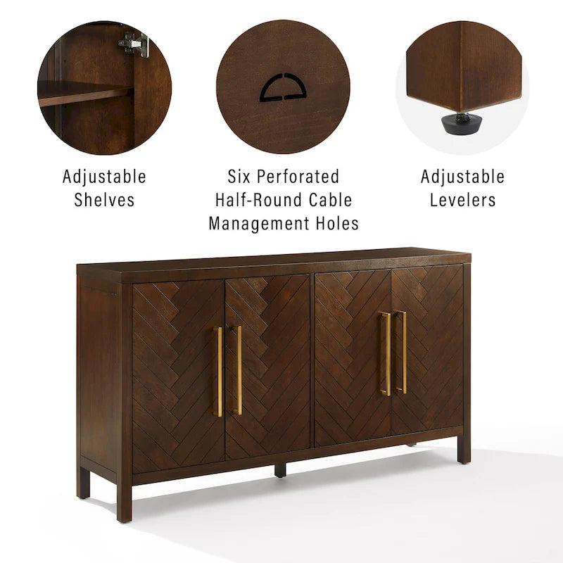 Modern Sideboard with Herringbone Pattern Doors and Adjustable Interior Shelves