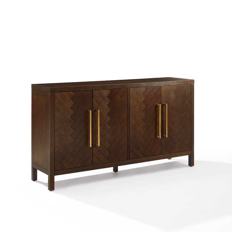 Credenza moderna con ante a motivo spina di pesce e ripiani interni regolabili