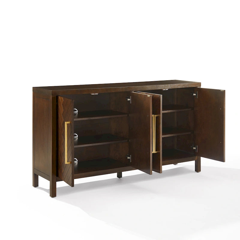 Credenza moderna con ante a motivo spina di pesce e ripiani interni regolabili