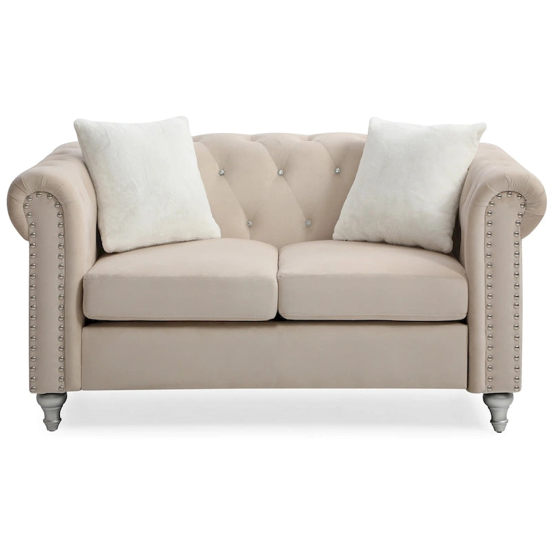 60-Inch Velvet 2-Seater Chesterfield Sofa with Throw Pillows