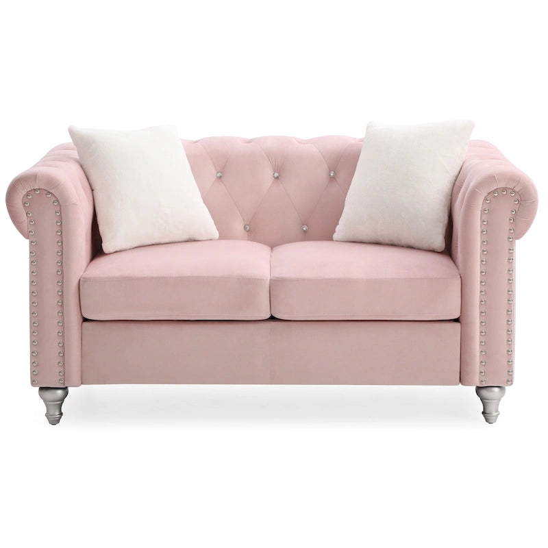 60-Inch Velvet 2-Seater Chesterfield Sofa with Throw Pillows
