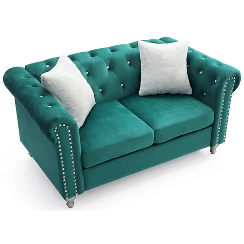 Divano Chesterfield in velluto da 60 pollici a 2 posti con cuscini decorativi