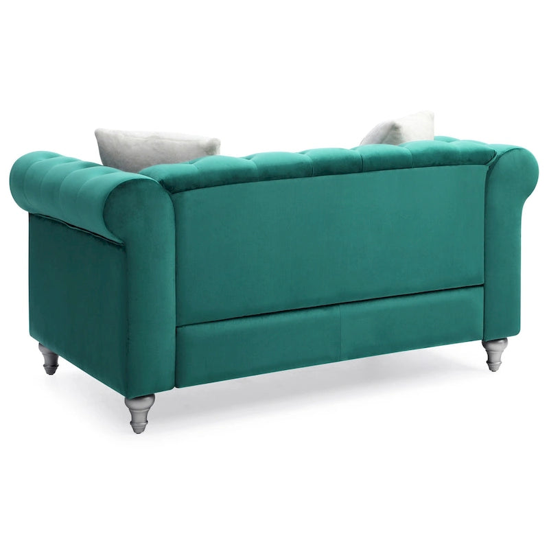60-Inch Velvet 2-Seater Chesterfield Sofa with Throw Pillows