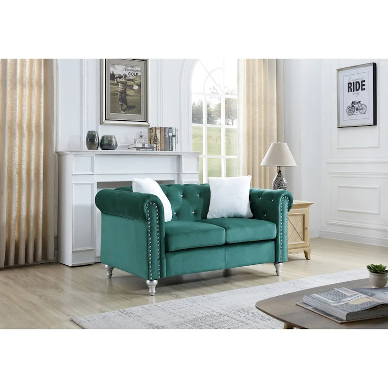 60-Inch Velvet 2-Seater Chesterfield Sofa with Throw Pillows