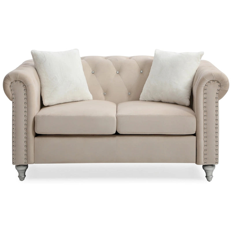 60-Inch Velvet 2-Seater Chesterfield Sofa with Throw Pillows