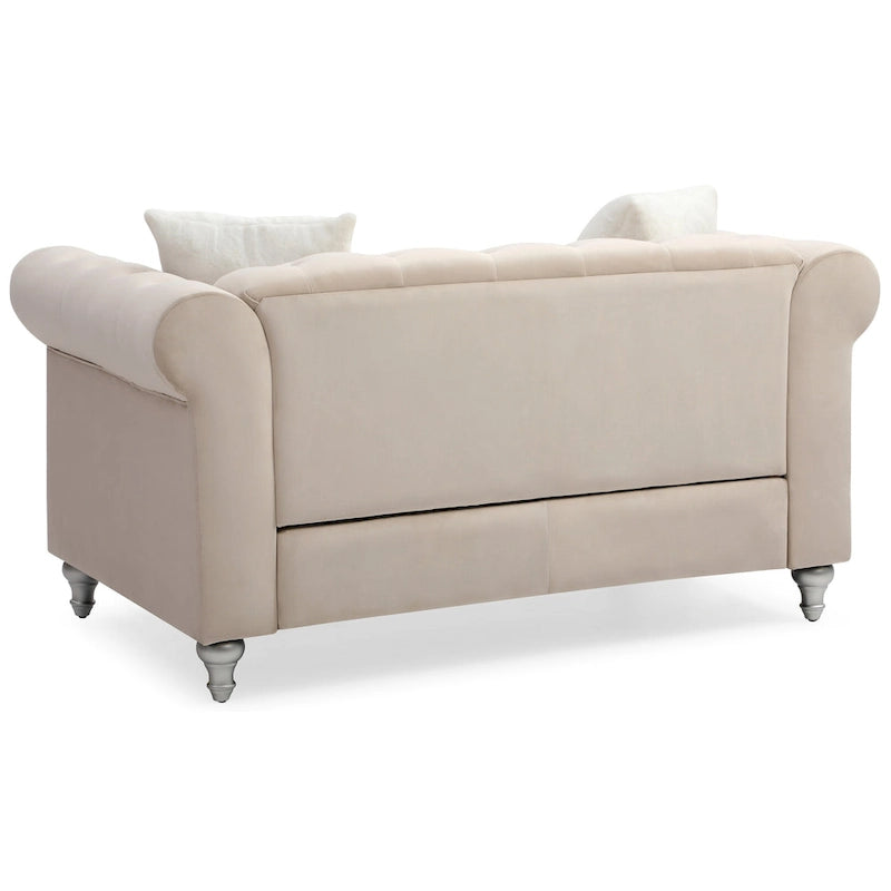 60-Inch Velvet 2-Seater Chesterfield Sofa with Throw Pillows