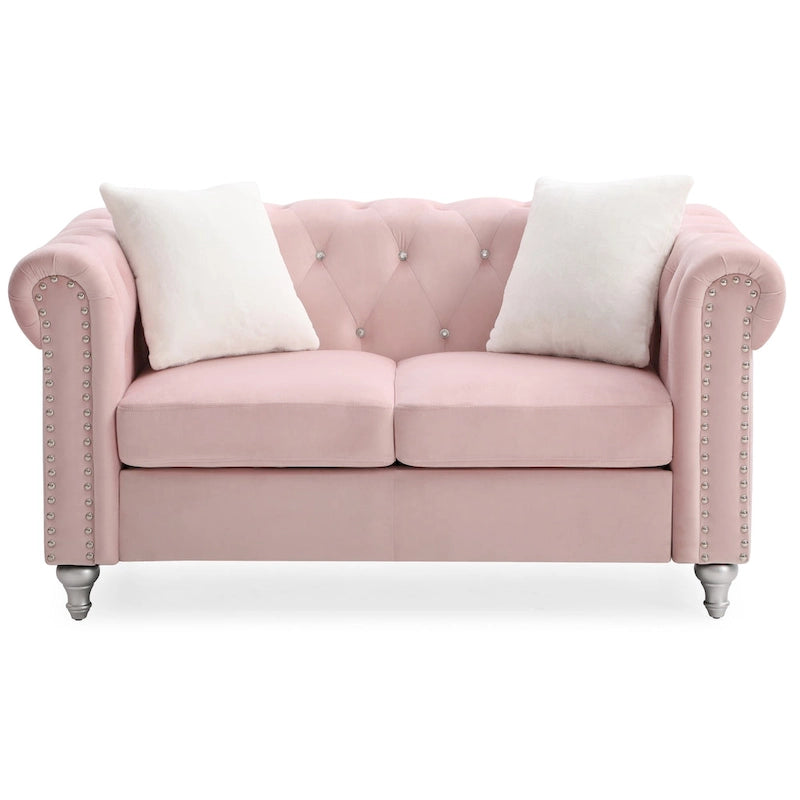 60-Inch Velvet 2-Seater Chesterfield Sofa with Throw Pillows