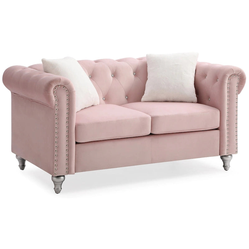 60-Inch Velvet 2-Seater Chesterfield Sofa with Throw Pillows