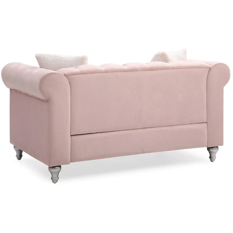 60-Inch Velvet 2-Seater Chesterfield Sofa with Throw Pillows
