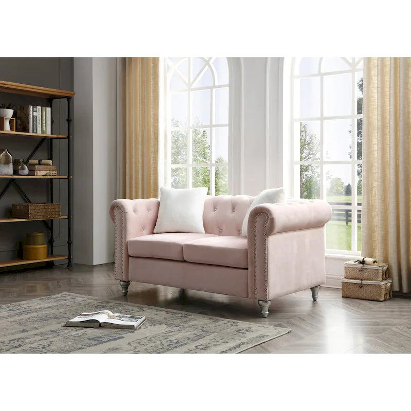 60-Inch Velvet 2-Seater Chesterfield Sofa with Throw Pillows