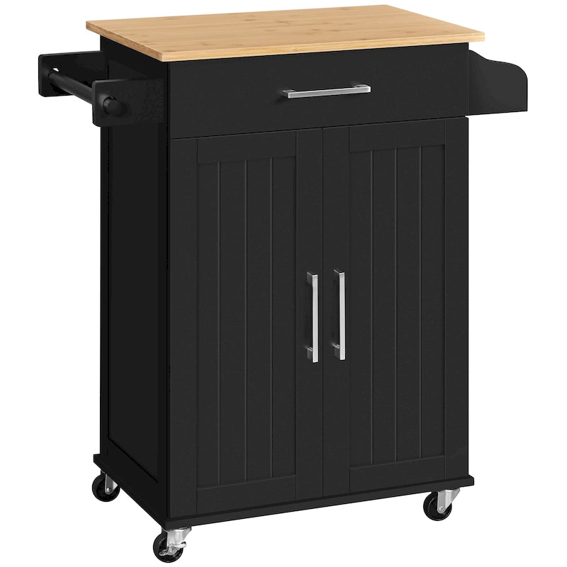 Carrello da cucina con ruote, porta-asciugamani, cassetto e 2 ante