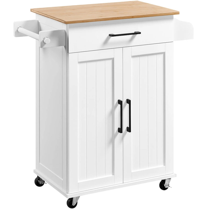 Carrello da cucina con ruote, porta-asciugamani, cassetto e 2 ante