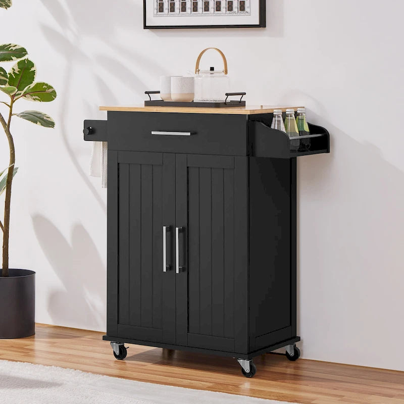 Rolling Kitchen Cart with Towel Rack, Drawer, 2 Doors