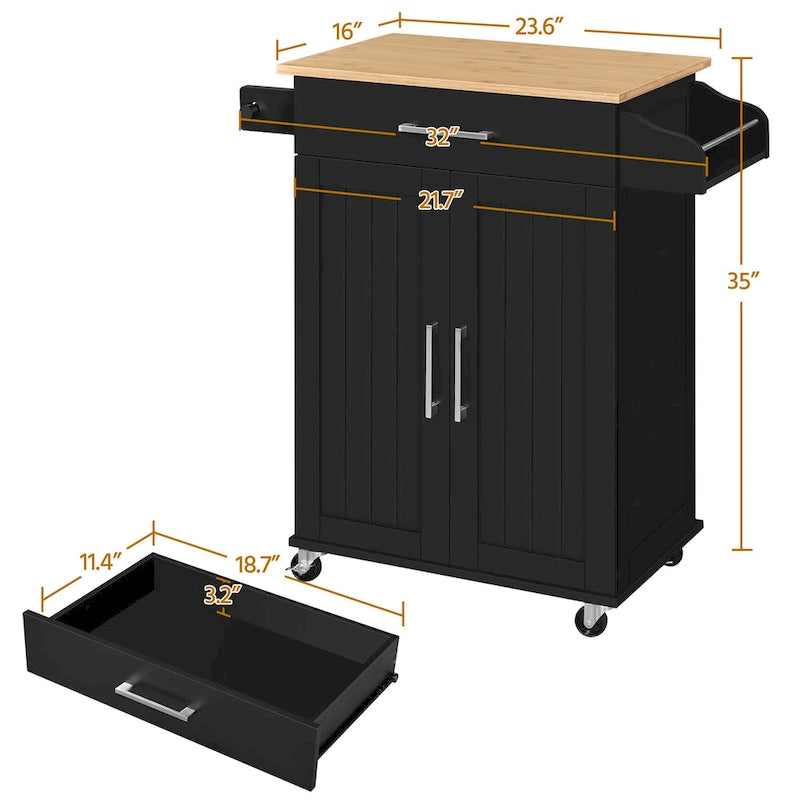 Rolling Kitchen Cart with Towel Rack, Drawer, 2 Doors