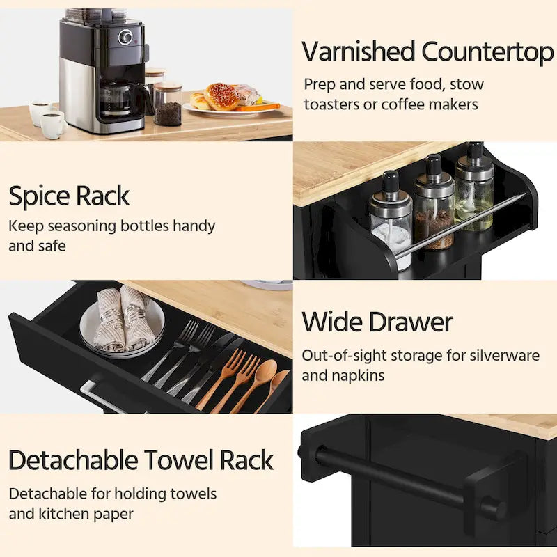 Rolling Kitchen Cart with Towel Rack, Drawer, 2 Doors