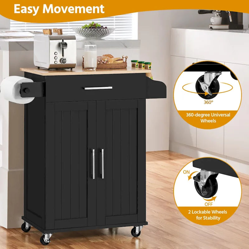 Rolling Kitchen Cart with Towel Rack, Drawer, 2 Doors
