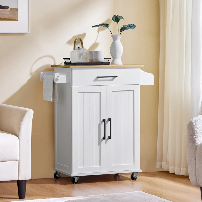 Rolling Kitchen Cart with Towel Rack, Drawer, 2 Doors