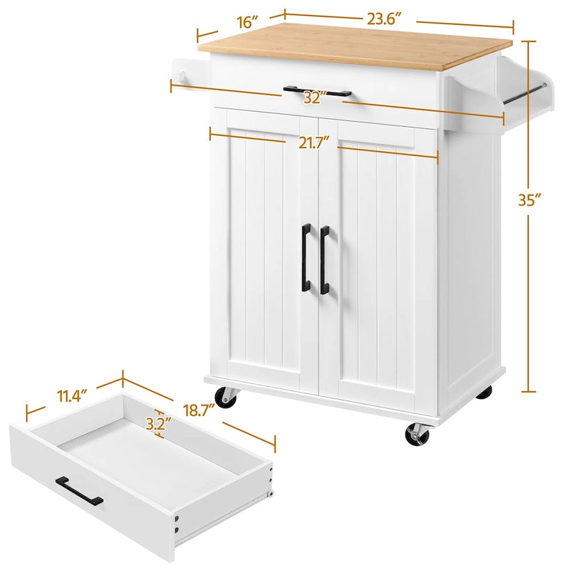 Rolling Kitchen Cart with Towel Rack, Drawer, 2 Doors