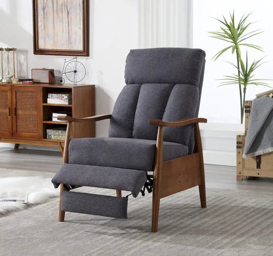 Reclining Wood Frame Armchair with Linen Fabric and Footrest Extension
