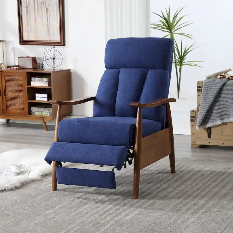 Reclining Wood Frame Armchair with Linen Fabric and Footrest Extension