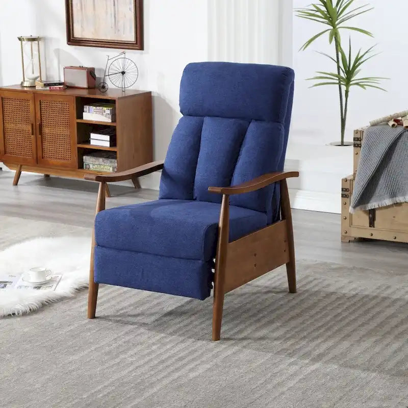 Reclining Wood Frame Armchair with Linen Fabric and Footrest Extension