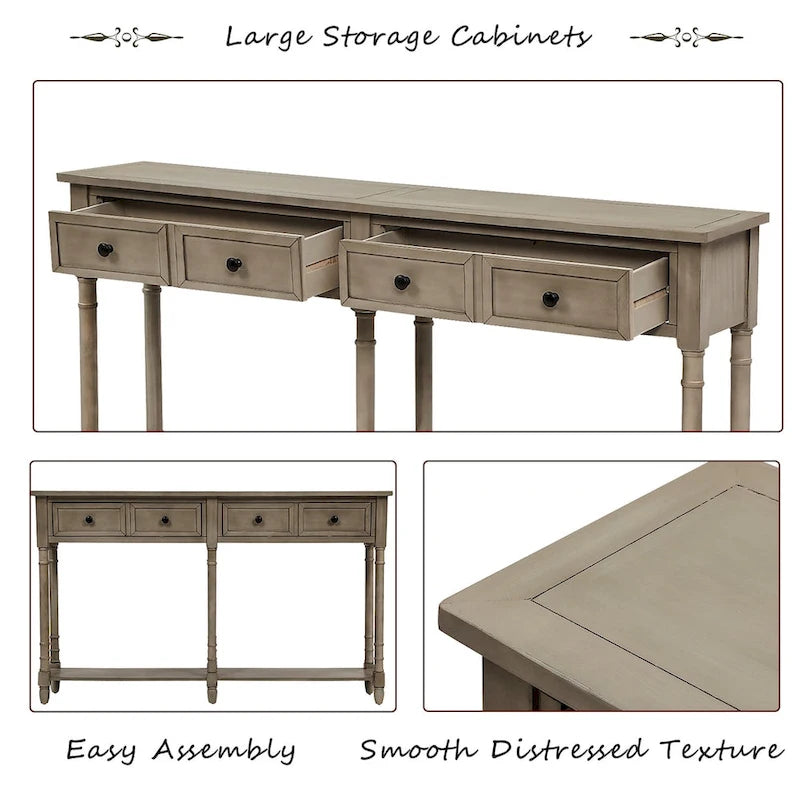 Konsolentisch, Sofatisch, einfache Montage, mit zwei Stauraumschubladen und unterer Ablage für Wohnzimmer und Eingangsbereich