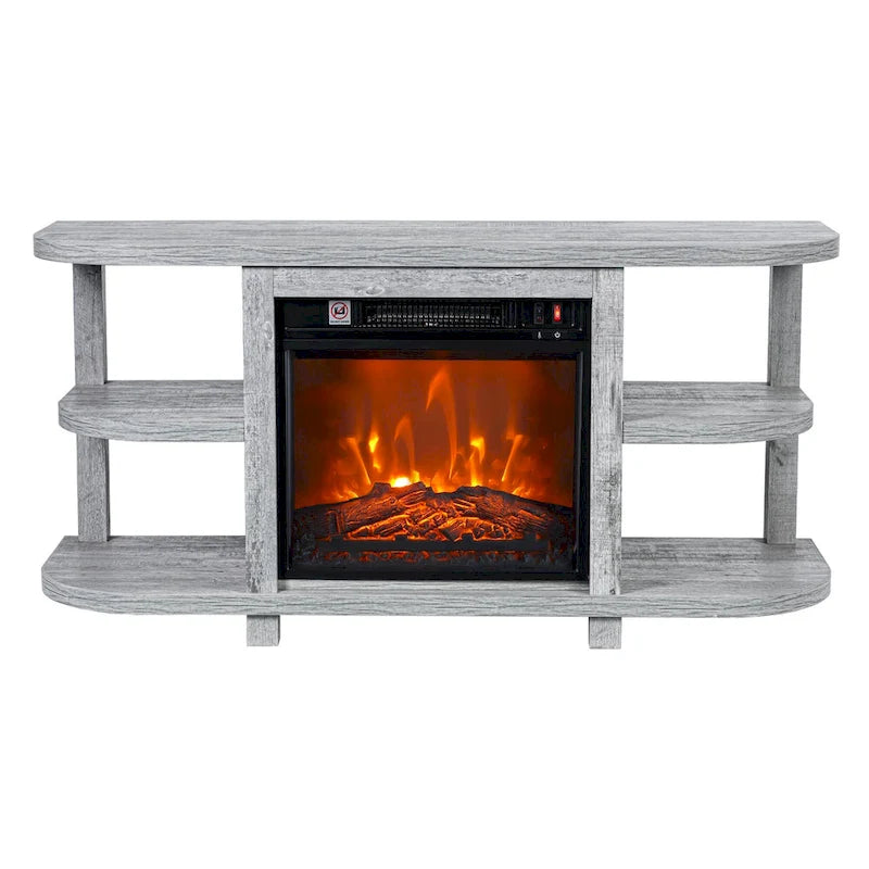 Mobile TV in legno grigio chiaro da 48 con camino elettrico con inserto nero da 18