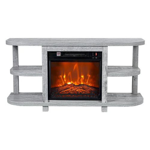 Mobile TV in legno grigio chiaro da 48 con camino elettrico con inserto nero da 18