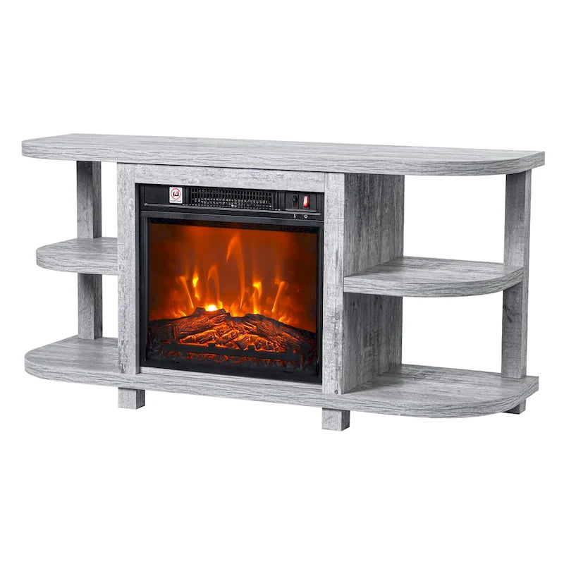 48 Light Gray Wood TV Stand with 18 Black Insert Electric Fireplace