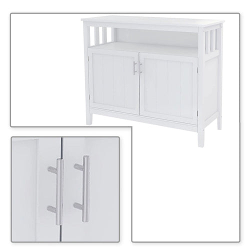 Credenza classica minimalista in legno con un'anta e vano portaoggetti aperto