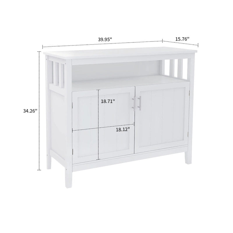 Credenza classica minimalista in legno con un'anta e vano portaoggetti aperto