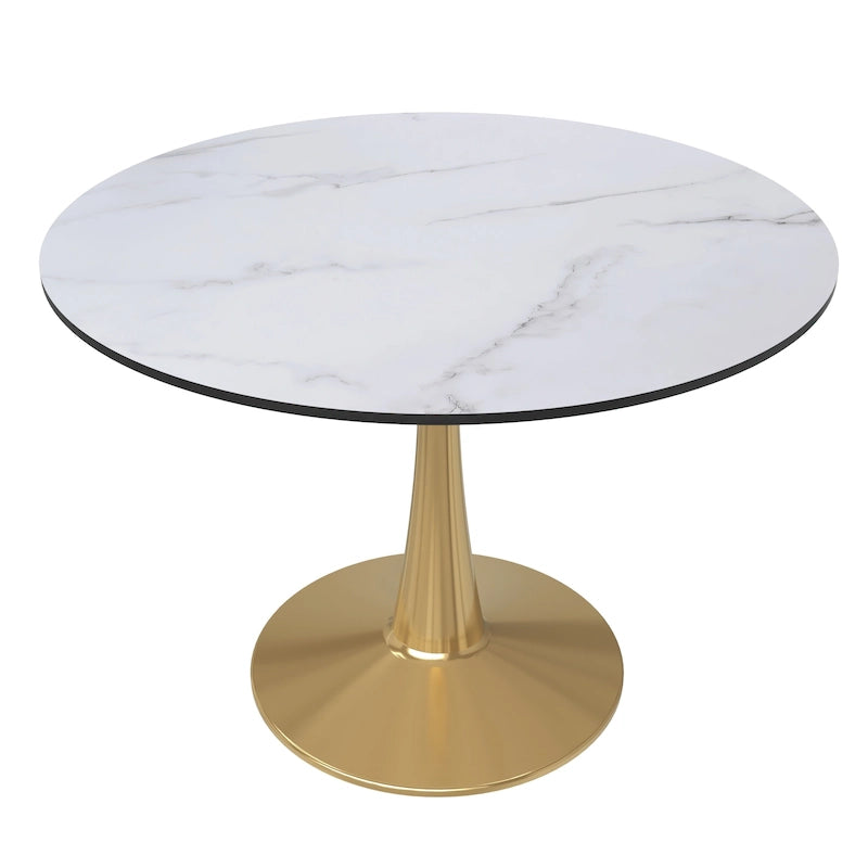 40-Inch Round Dining Table with MDF Tabletop and Gold Steel Base