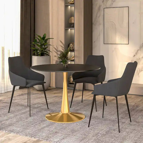 Tavolo da pranzo rotondo da 40 pollici con piano in MDF e base in acciaio dorato