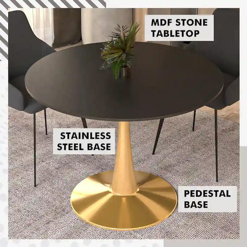 Runder Esstisch mit 40-Zoll-Durchmesser, MDF-Tischplatte und goldenem Stahlgestell
