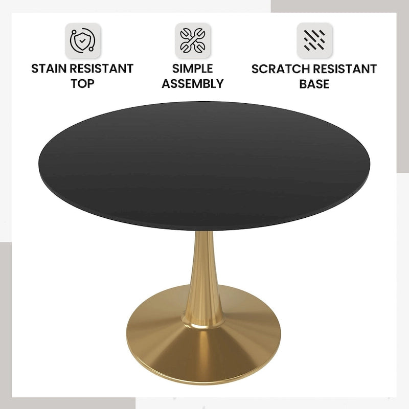 40-Inch Round Dining Table with MDF Tabletop and Gold Steel Base
